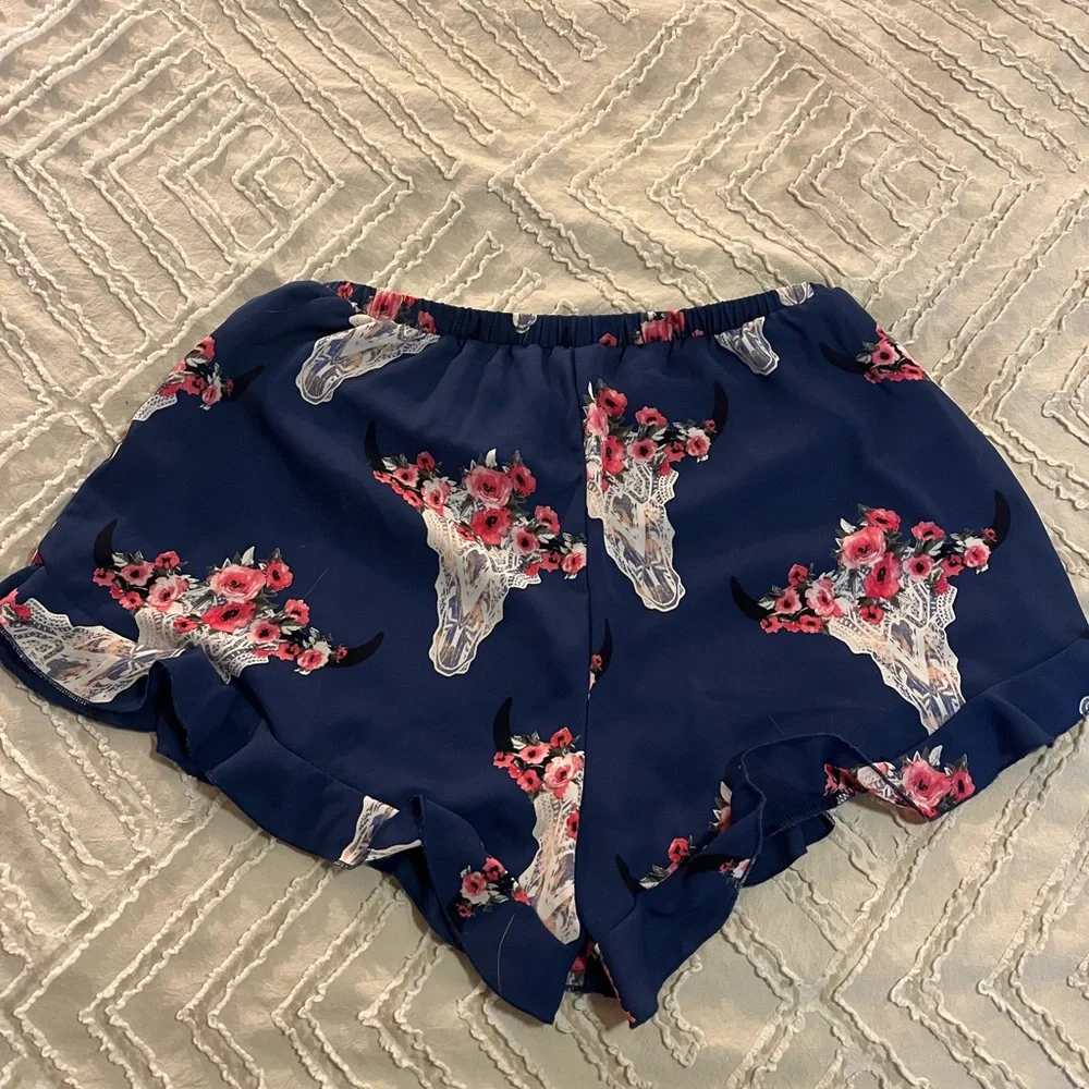 Blue Floral & Steer Print Shorts | Altar’d State - Picture 2 of 3